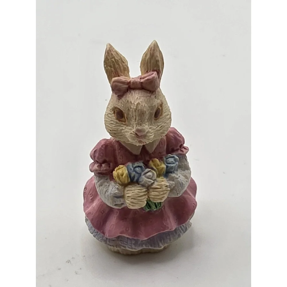 3 Vintage Easter Village Mom Son And Daughter Bunnies